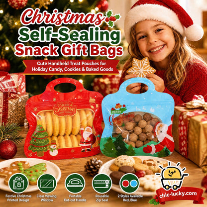 🎅SIDSTE DAGS TILBUD: KUN ￡6,99!!🎁Nem at fylde, nem at lukke🎄 Festlige selvlukkende godteposer – med julemand- og snemand-motiv | Kan lukkes igen, fødevaregodkendt og perfekt til småkager, chokolade og små gaver⛄