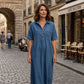 👗 50 % RABAT NU! 👖 Afslappet midi-skjortekjole i denim med lommer – Blødt denim og afslappet pasform – Praktiske lommer, perfekt til hverdagsbrug – behagelig og alsidig ✨🌸
