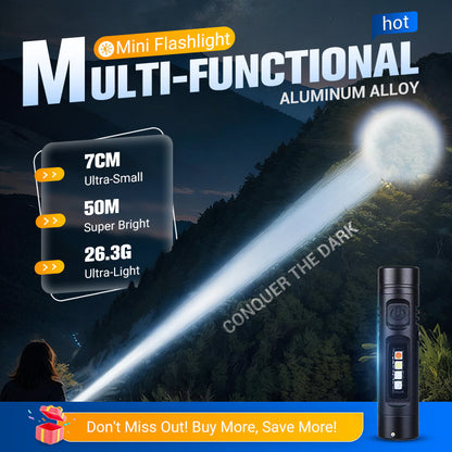 💥Multifunktionel minilommelygte i aluminiumslegering | KØB 2, FÅ 1 GRATIS🔦✨