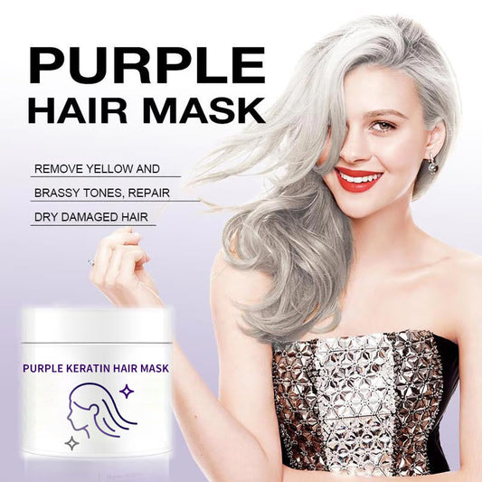 💜 KØB 2, FÅ 1 GRATIS! ✨ Lilla keratin-hårmaske – toner blondt, sølvfarvet og gråt hår, modvirker gullige nuancer og bevarer farven for levende resultater 💆‍♀️