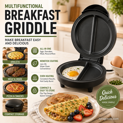 🎉 2026-udsalg — Over 13.000 solgt! 🍳 Elektrisk morgenmadsplade med nonstick-belægning – steg æg, pandekager og bacon – 3 minutters morgenmad, minimalt med oprydning! ✨