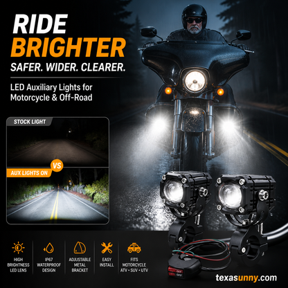 🏍️ Universelle LED-spotlights til motorcykler – dobbeltstråle og vandtætte til alle vejrforhold 💡