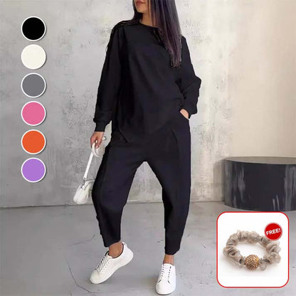 ✨NYT INDLAGET BEGRÆNSET TIDSTILBUD🥰Langærmet sweatshirt og bukser med uregelmæssig kant til kvinder