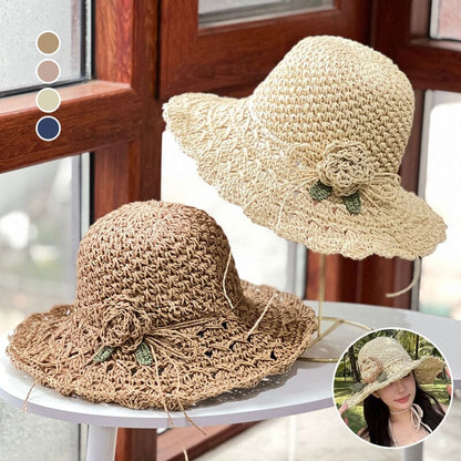 👒Elegant strikket stråhat med flæsedetaljer
