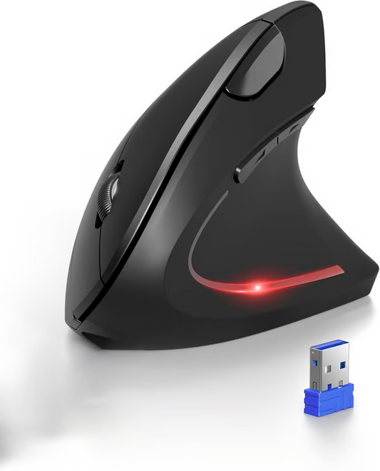 Ergonomisk, lodret optisk mus uden ledning, USB-opladelig