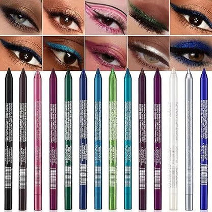 🎁Super tilbud💜 50.000 solgte enheder✨14-delt sæt med vandfast gel-eyeliner med metalliske og perlemorsagtige finish. Langtidsholdbar, smudsafvisende formel✨