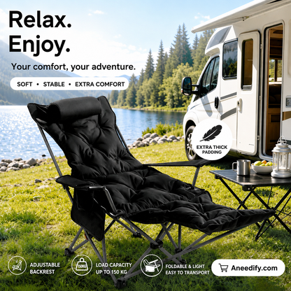 🪑 Bærbar, justerbar og sammenklappelig udendørsstol – Let, robust og alsidig – Perfekt til haven, camping, stranden eller terrassen – Nem at bære og sætte op 🏕️✨