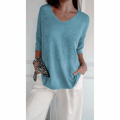 📢📢50 % RABAT!! ✨👚Minimalistisk strikbluse – blødt stof, afslappet hverdagsstil og alsidig pasform ☕