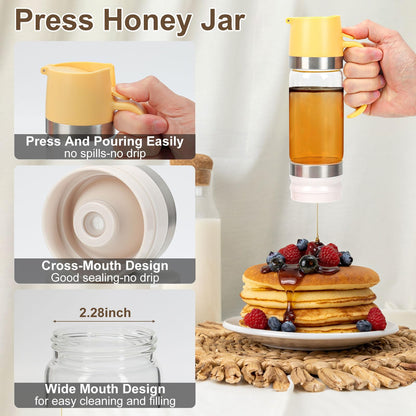 🍯9 oz. drypfri honning- og sirupdispenser i glas – ingen rod, nem at hælde fra og perfekt til køkkenet og morgenmaden ✨ 🍽️