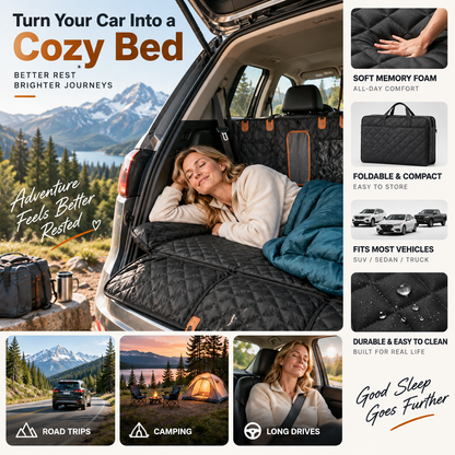 🚗50 % RABAT NU! Rejsemadras af memory foam til bilens bagsæde – sammenklappelig campingmadras til SUV, sedan og pickup, bærbar, ikke-oppustelig sovemadras til bilture og camping