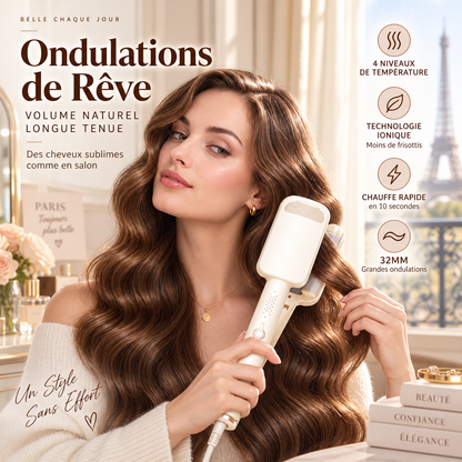 💅 BLITZTILBUD: 50 % RABAT! 32 mm krøllejern – negative ioner, 4 temperaturindstillinger 160–220 °C og automatisk slukning efter 60 minutter – til fyldige krøller ✨