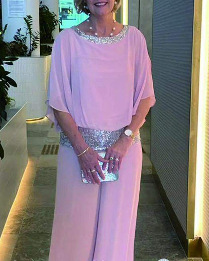 📢📢60 % rabat!! ⏰Et smart og elegant sæt med pailletter og farveblokke👚👖✨