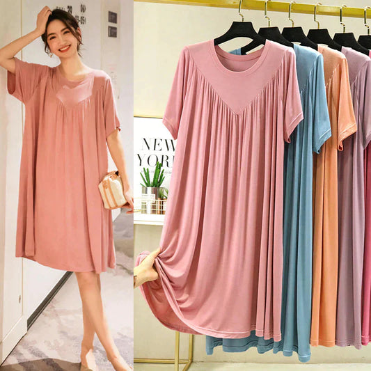 Superblødt behageligt kortærmet løst pyjamaskjole