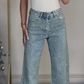 🔥Jeans med lige ben og rhinestones✨Bliv den strålende hovedperson！✨