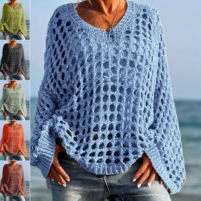 🔥💐SOMMERUDSALG – KUN 159,95 kr.!!⚡💐Casual hæklet top i ensfarvet design til kvinder☀️