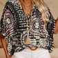 💃 Last Day Sale 50% Off 💐Women's Vacation Style Loose V-Neck Printed Top with Dolman Sleeves