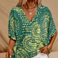 💃 Last Day Sale 50% Off 💐Women's Vacation Style Loose V-Neck Printed Top with Dolman Sleeves
