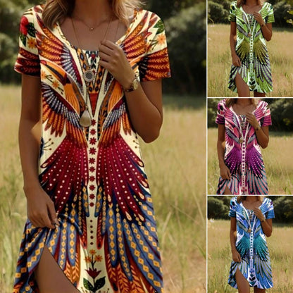 ✨Sommerudsalg: 50 % rabat✨💃Blomstret kortærmet kjole til kvinder🌸👗