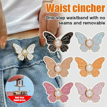 🌸🦋 SIDSTE DAG! KØB 1, FÅ 1 GRATIS 🎁💜 Aftagelig spænde til justering af taljen med sommerfuglemotiv – kan justeres uden værktøj og passer til jeans, nederdele og kjoler, skaber en timeglasfigur ✨👗💃