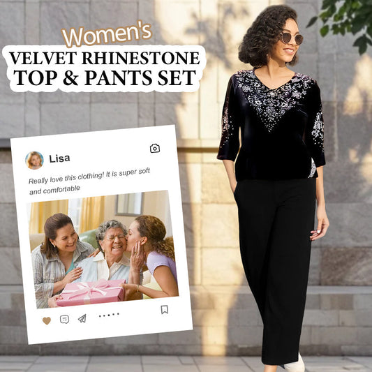 💃Nyt design 2026🔥Velour-top og buksesæt til kvinder med rhinestones