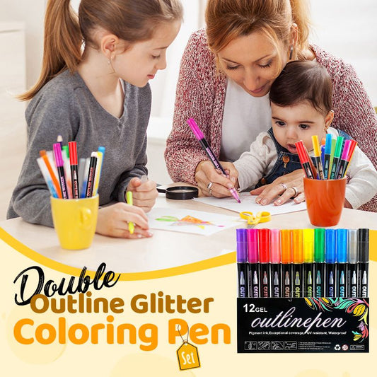 🎁 Sæt med dobbeltkontur-glitterfarvepenne