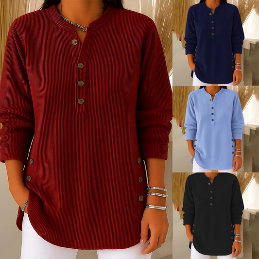 🧥40 % RABAT!📦Henley-bluse i fløjl til kvinder – stilfuld, blød og alsidig