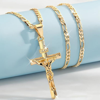 ✝️ 50 % RABAT NU! ✨ Guldkorshalskæde – detaljeret INRI-motiv, justerbar figarokæde og allergivenlig finish 💛