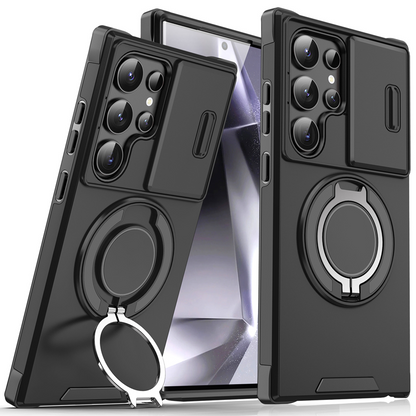 📱 50 % RABAT NU! 💎 Magnetisk telefonetui med stativ til Samsung – Udtrækkeligt kameradæksel, 360°-ringgreb og stativ – Fuld beskyttelse og håndfri visning ✨