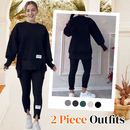 Casual sweatshirt-leggings-sæt til kvinder