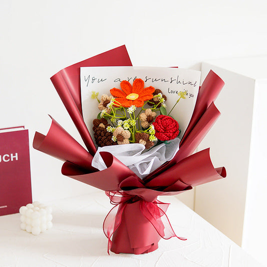 💕Mors dag-tilbud 50 % rabat!💕Håndlavet delikat hæklet blomsterbuket