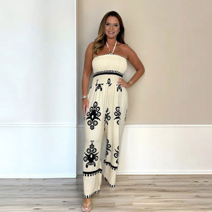 💥Sommertilbud: 50 % rabat💥 Ærmeløs halterneck-jumpsuit med brede ben til kvinder