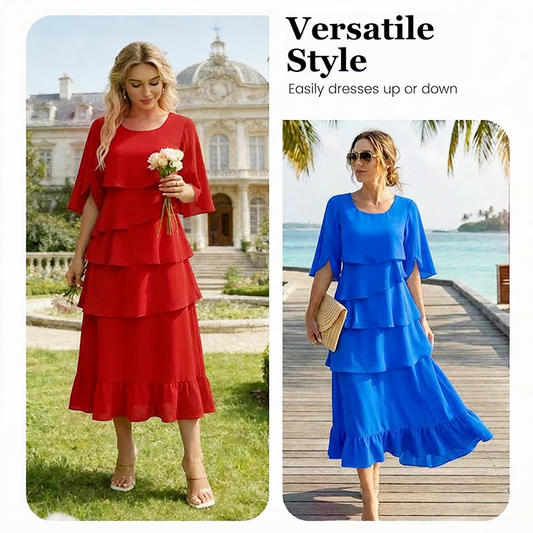 Elegant kjole med lagdelte flæseærmer💃✨Lad din charme komme til udtryk uden besvær