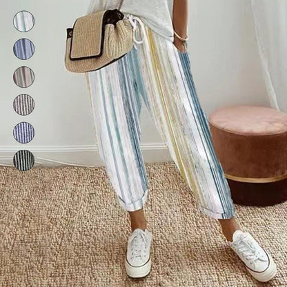 💕Hvad skal jeg tage på i morgen?💕Afslappet stil og komfort med vores stribede bukser i hør og bomuld til kvinder 👖✨