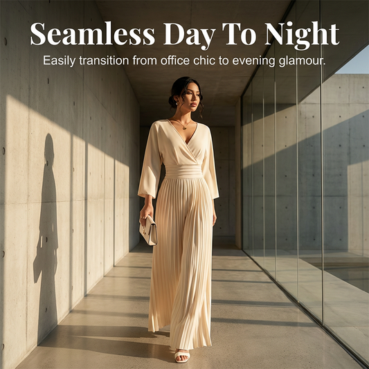 ✨ Elegant jumpsuit med V-udskæring, plissering og brede ben – Chic, behagelig og perfekt til enhver lejlighed 💃💖