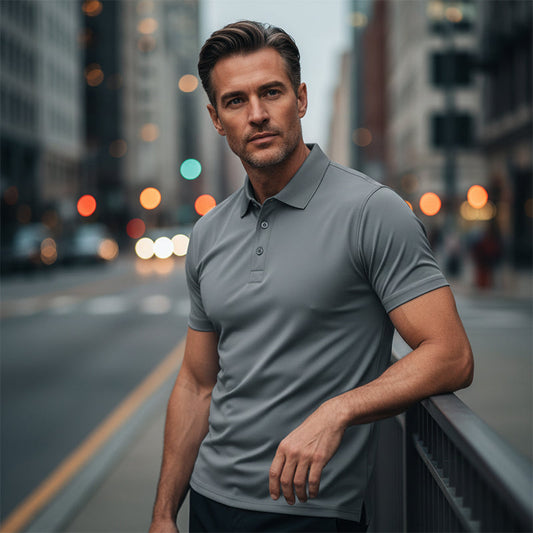 💎 Hurtigtørrende T-shirt med krave og korte ærmer til mænd – atletisk pasform, krølfri og perfekt til arbejde eller weekenden 👕✨