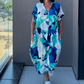 💜Begrænset tilbud: 50 % rabat 👗Elegant, afslappet damekjole med print og V-udskæring