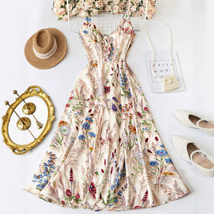 💐Forårssalg: 50 % RABAT!!🌿🌸Midi-kjole i store størrelser med blomsterprint og spaghettistropper