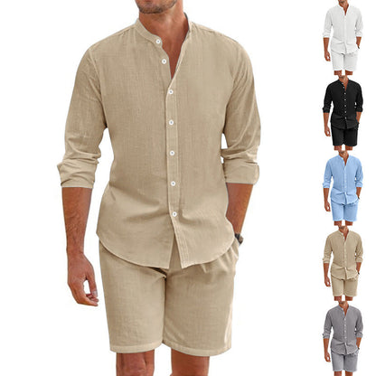 ✨Afslappet to-delt linned-sæt til herrer: Top og shorts💫