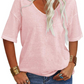Casual T-shirt med V-udskæring og korte ærmer til kvinder