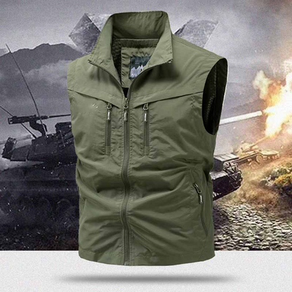 🧥 50 % RABAT NU! 🎒 Outdoor-vest til mænd med mange lommer – slidstærkt polyester, ærmeløst design og opretstående krave 🌲