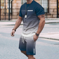 🏖️Sommertilbud: KUN 159,95 kr.!!😎T-shirt og shorts i farveovergang til mænd
