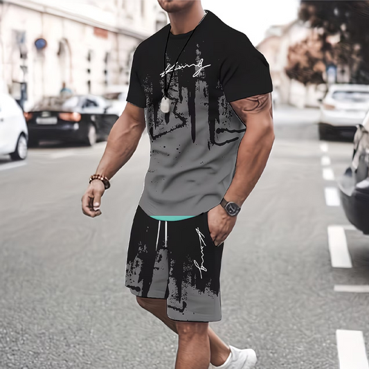 👕 60 % RABAT NU! 🔥 T-shirt og shorts-sæt til mænd med grafisk print – blødt stof, markant design og perfekt til sommerdage ☀️