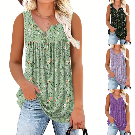 🌸 BEGRÆNSET TILBUD: 50 % RABAT! 👚 Mærket, ærmeløs top med knapper til kvinder – livlige farver, let og luftig 🦋