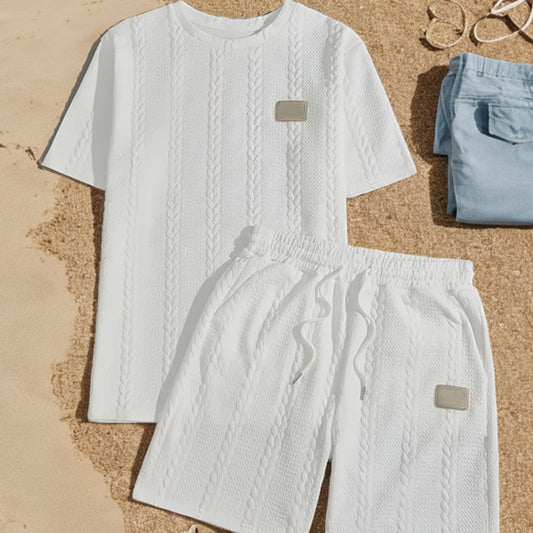 👕 BEGRÆNSET TID: 50 % RABAT! 🔥 2-delt loungewear-sæt til mænd – T-shirt og shorts, blødt og åndbart stof, ensfarvet ✨