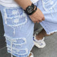 🔥Kun så længe lager haves: 40 % RABAT!🎉 Herreshorts i slidt denim med flossede detaljer