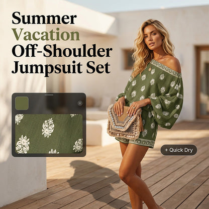 💕Begrænset tilbud: 50 % rabat💕Boheme-inspireret jumpsuit-sæt med bare skuldre og print