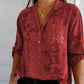 【M-4XL】🥼Casual bluse til kvinder med print på kraven og justerbare ærmer