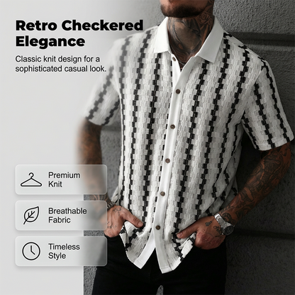 👔 50 % RABAT NU! 🕶️ Retro-striktrøje med korte ærmer til mænd – vintage-mønster og åndbart stof ✨