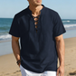 👕 50 % RABAT NU! 🏖️ Casual herreskjorte med snørebånd og korte ærmer – åndbart linneblanding ☀️
