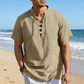 👕 50 % RABAT NU! 🏖️ Casual herreskjorte med snørebånd og korte ærmer – åndbart linneblanding ☀️